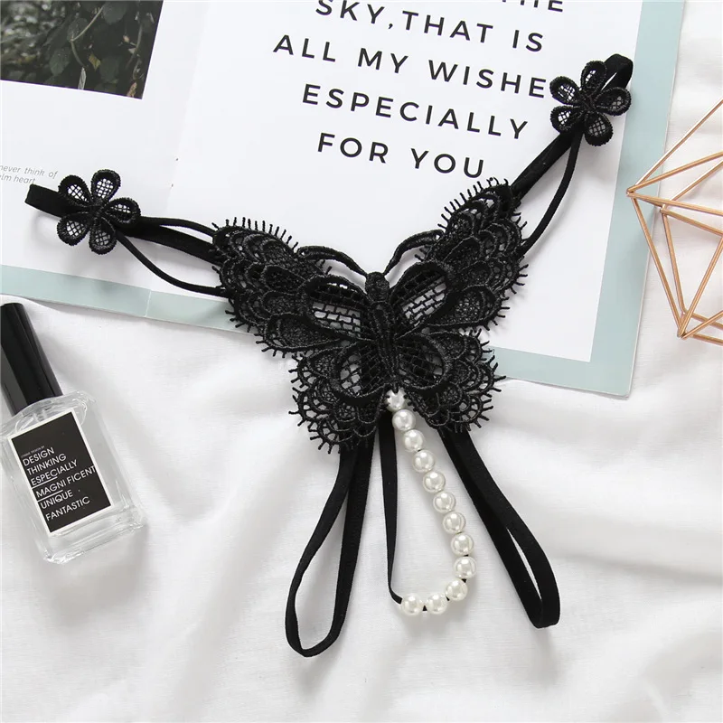 Sexy Panties Ladies Lace Hollow Out Transparent Thongs Women's Pearl Massage Fun