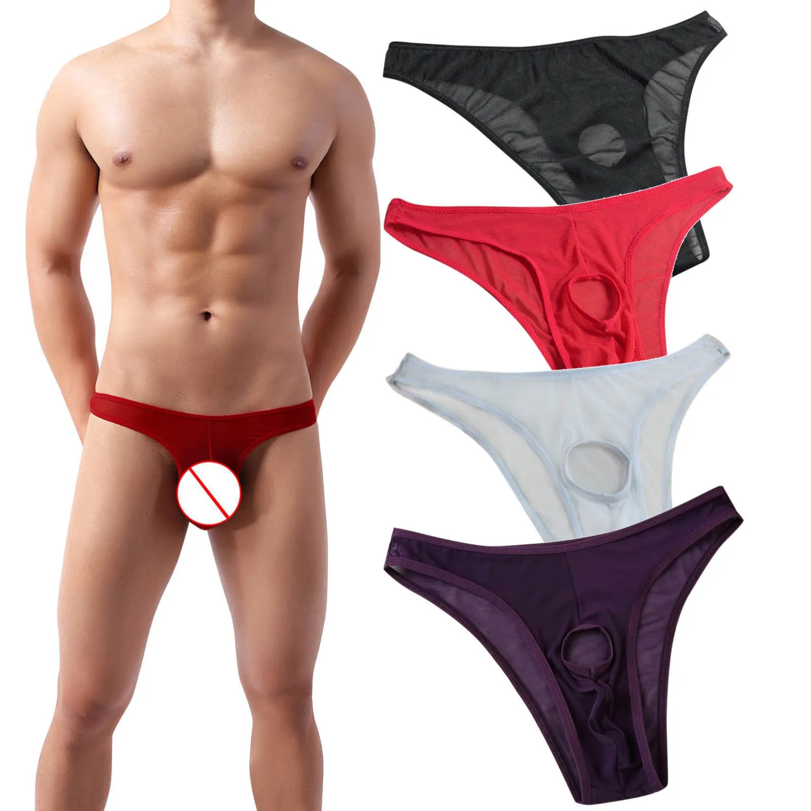 Sexy Underwear Men Passion T-back Perspective Gauze Hole Underpant Sexy Lingerie