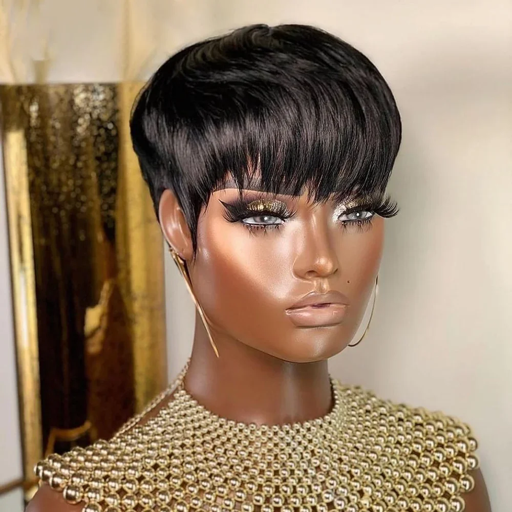 Short Human Hair Wigs Pixie Cut Straight perruque bresillienne for Black Women M