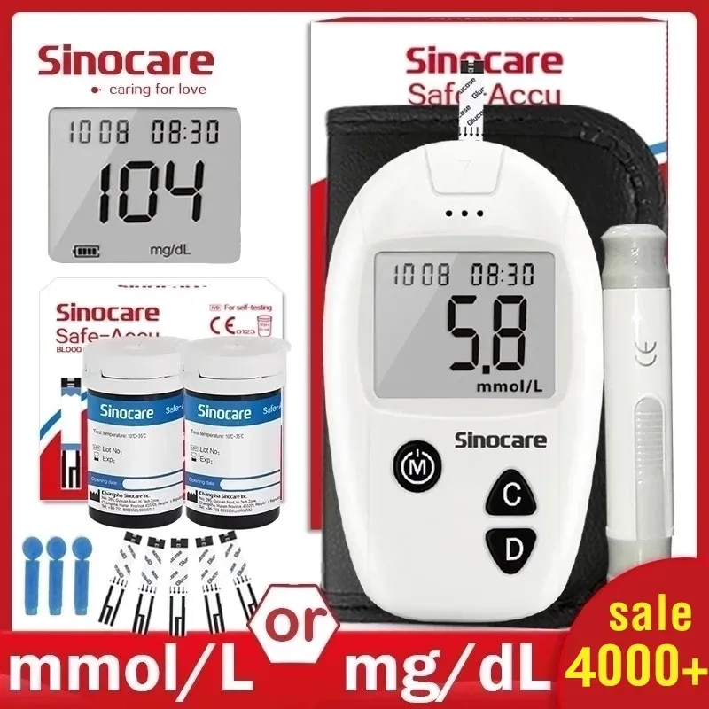 Sinocare Safe-Accu Blood Glucose Meter Glucometer Kit Diabetes Tester 50/100 Tes
