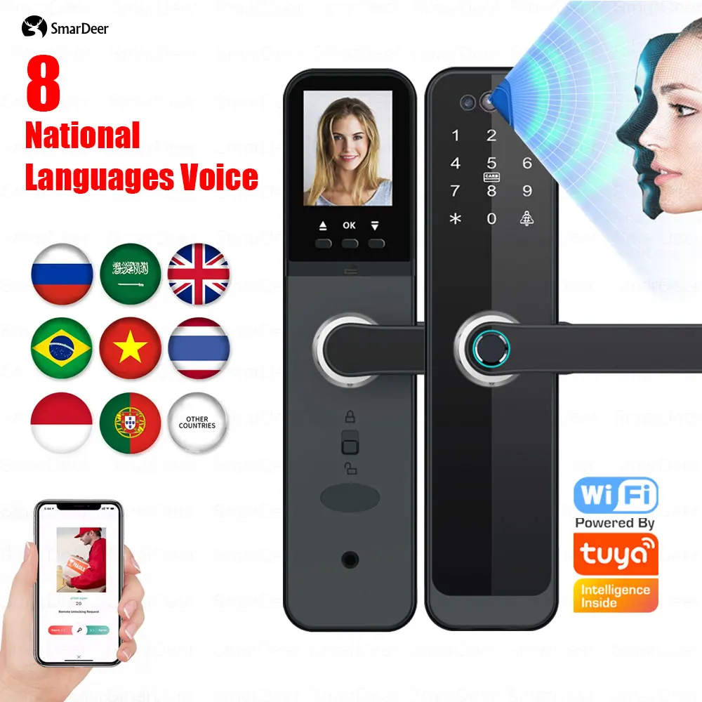 SmarDeer 3D Facial Recognition Intelligent Lock for Tuya Smart Door Lock with Ca