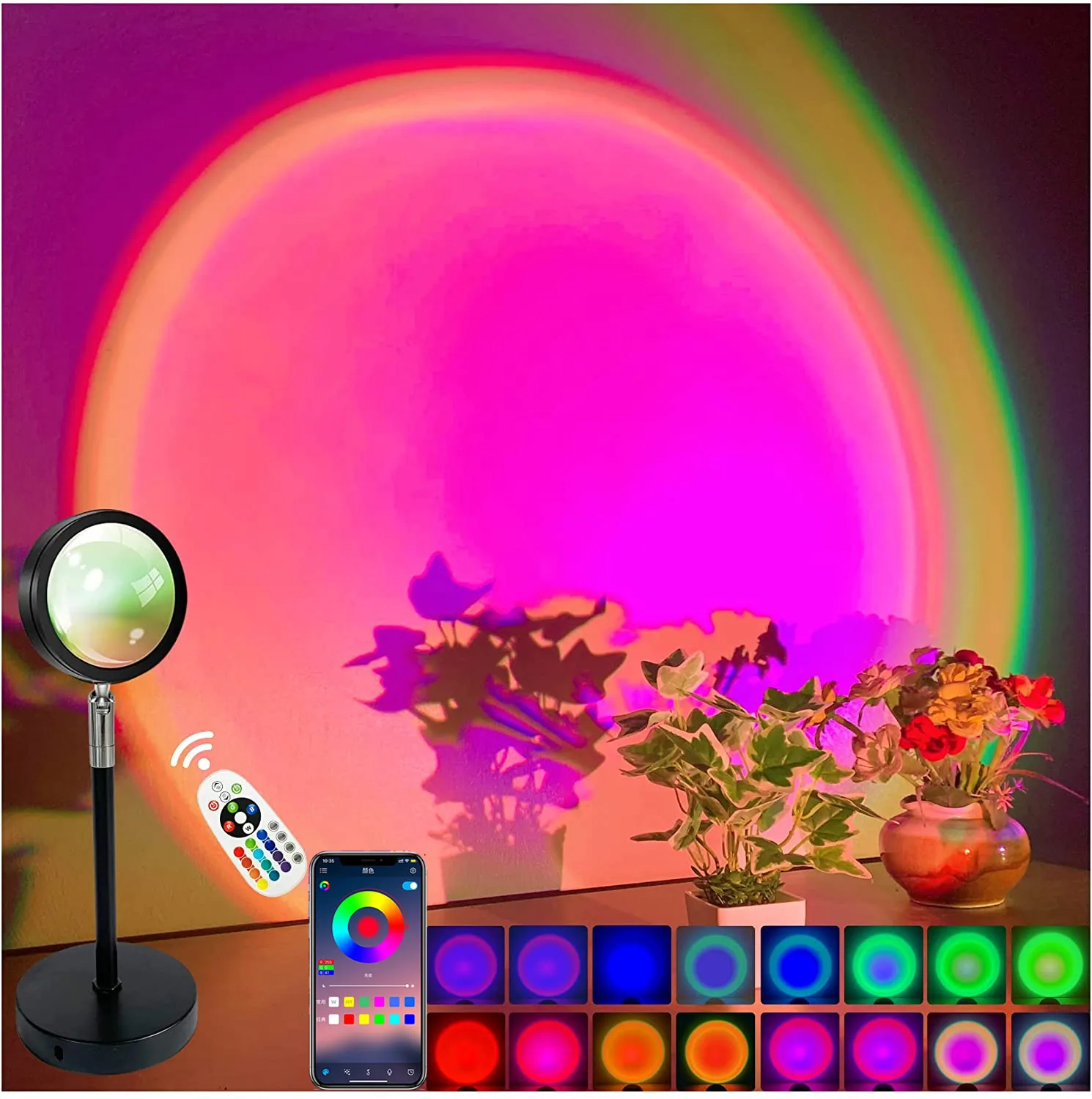 Smart Bluetooth Night Light Rainbow Sunset Projector Lamp for Home Coffe shop Ba