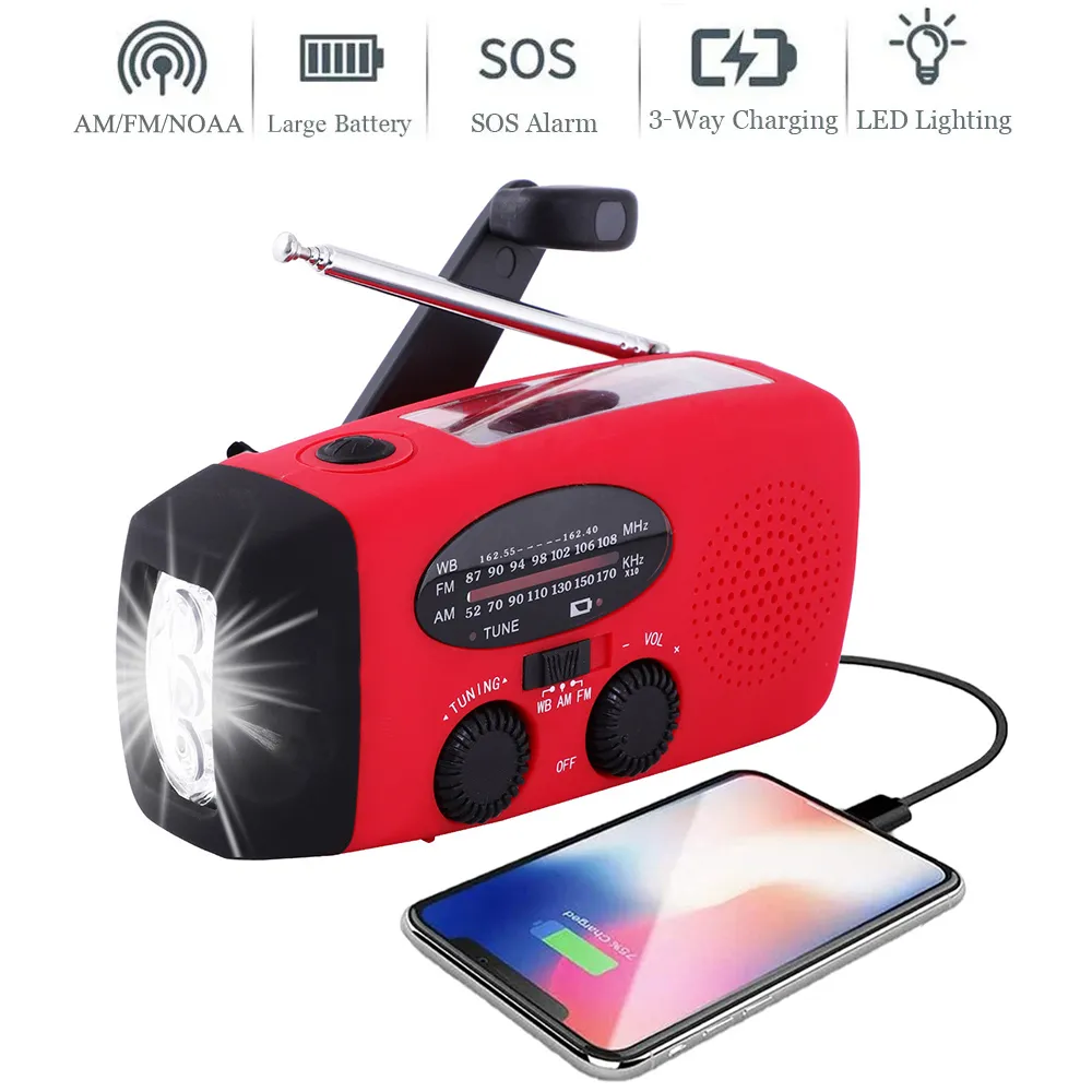 Solar Hand Crank Powered Camping Light With AM/FM Radio Outdoor 2000mAh USB Char