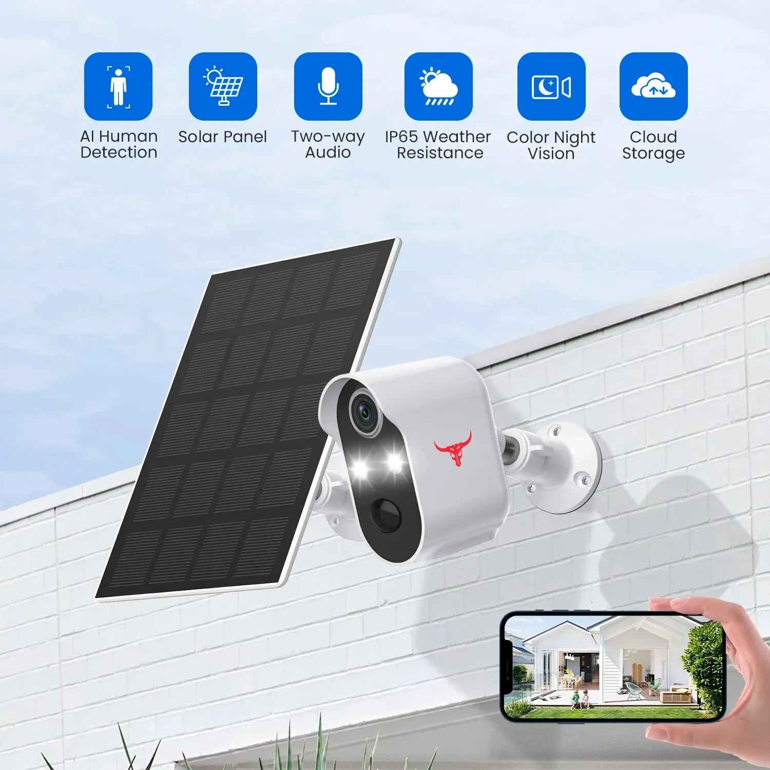 Solar Wifi Camera Outdoor 2MP Video AI Human Detection Two Way Audio Surveillanc