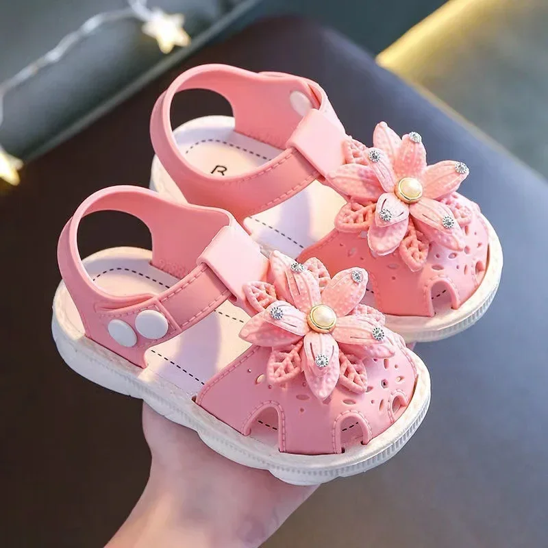 Solid Bow Children's Summer Shoes Cute PVC Beach Non Slip Sandals For Baby Girls