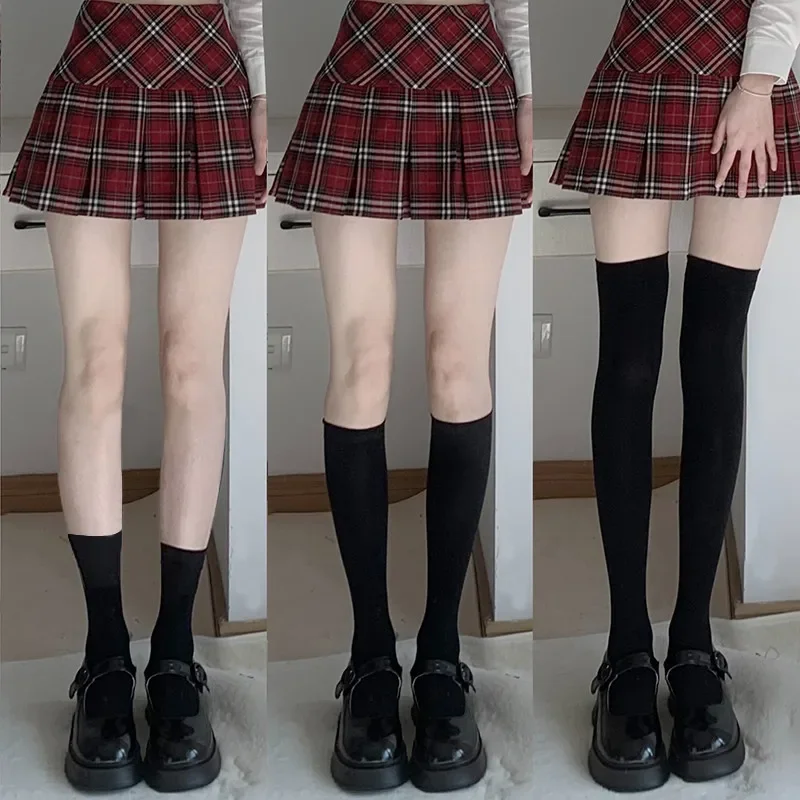 Solid Color Black White Long Socks Stockings JK Japan Style School Girls Thigh H