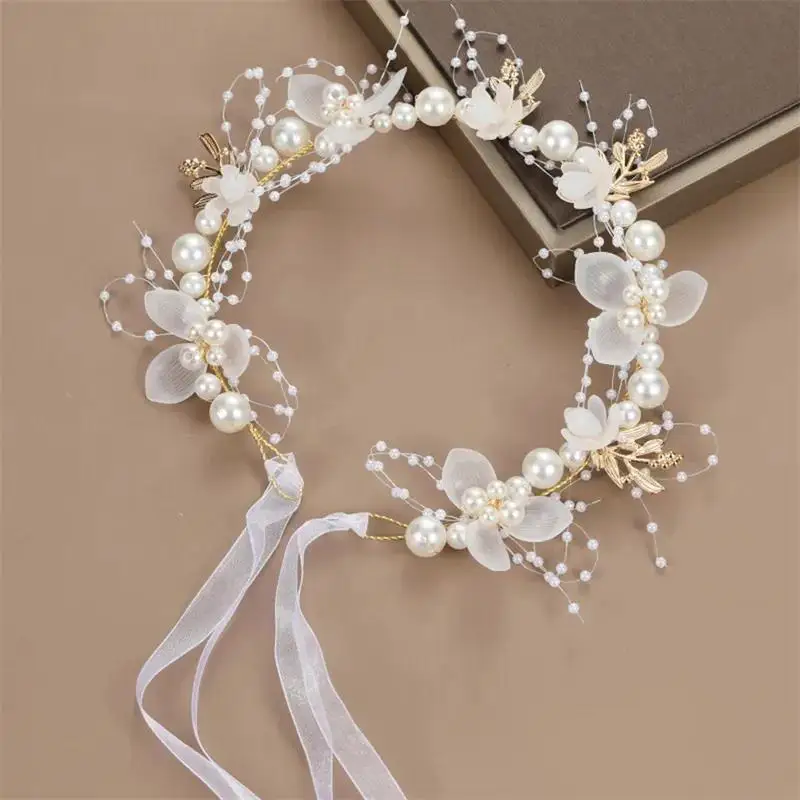 Spring Bohemian Girls Bridal Pearl Hair Headdress Flower Wreath Bride Garland He