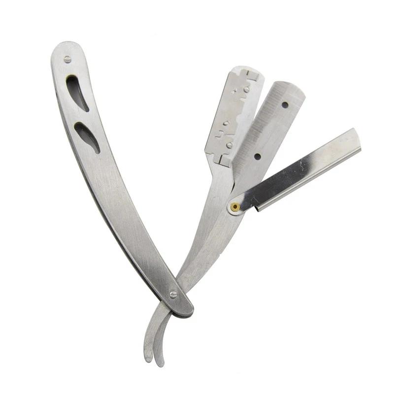 Stainless Steel Professional Barber Straight Edge Razor with 10 Count Single Edg