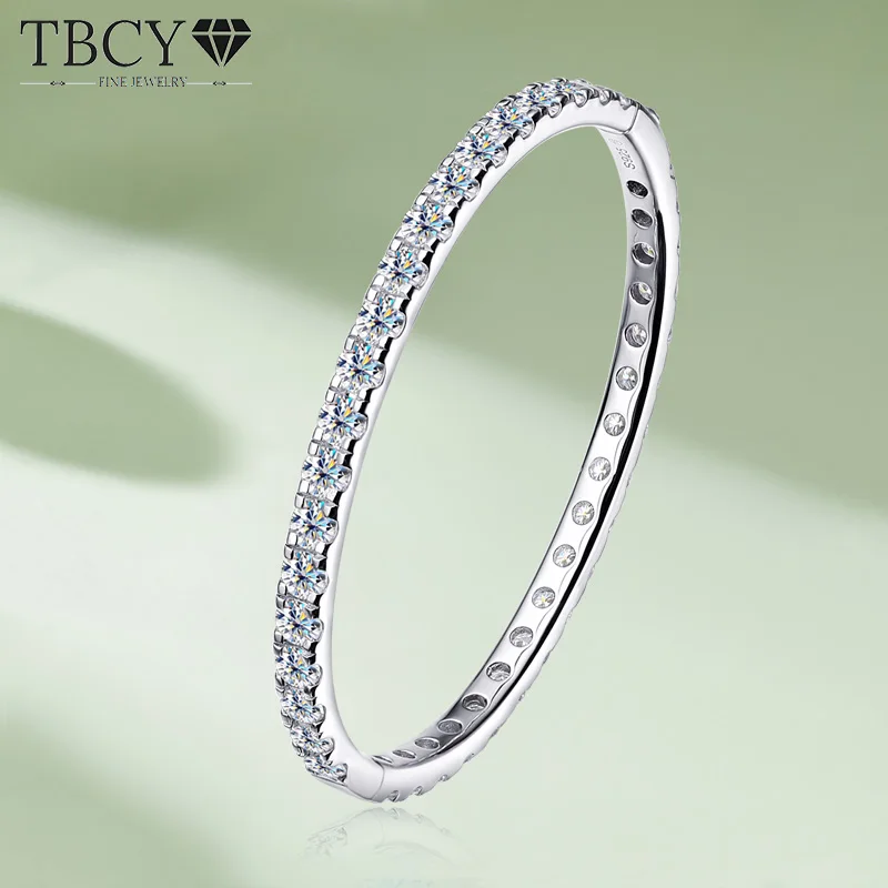 TBCYD 4MM D VVS1 Moissanite Bangles For Women GRA Certified S925 Silver 18k Whit