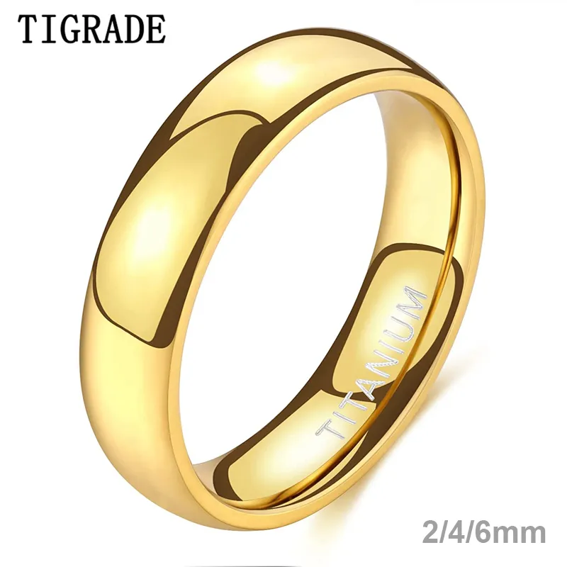 TIGRADE 2mm 4mm 6mm Titanium Ring Men Women 14K Gold Plated Dome High Polished W
