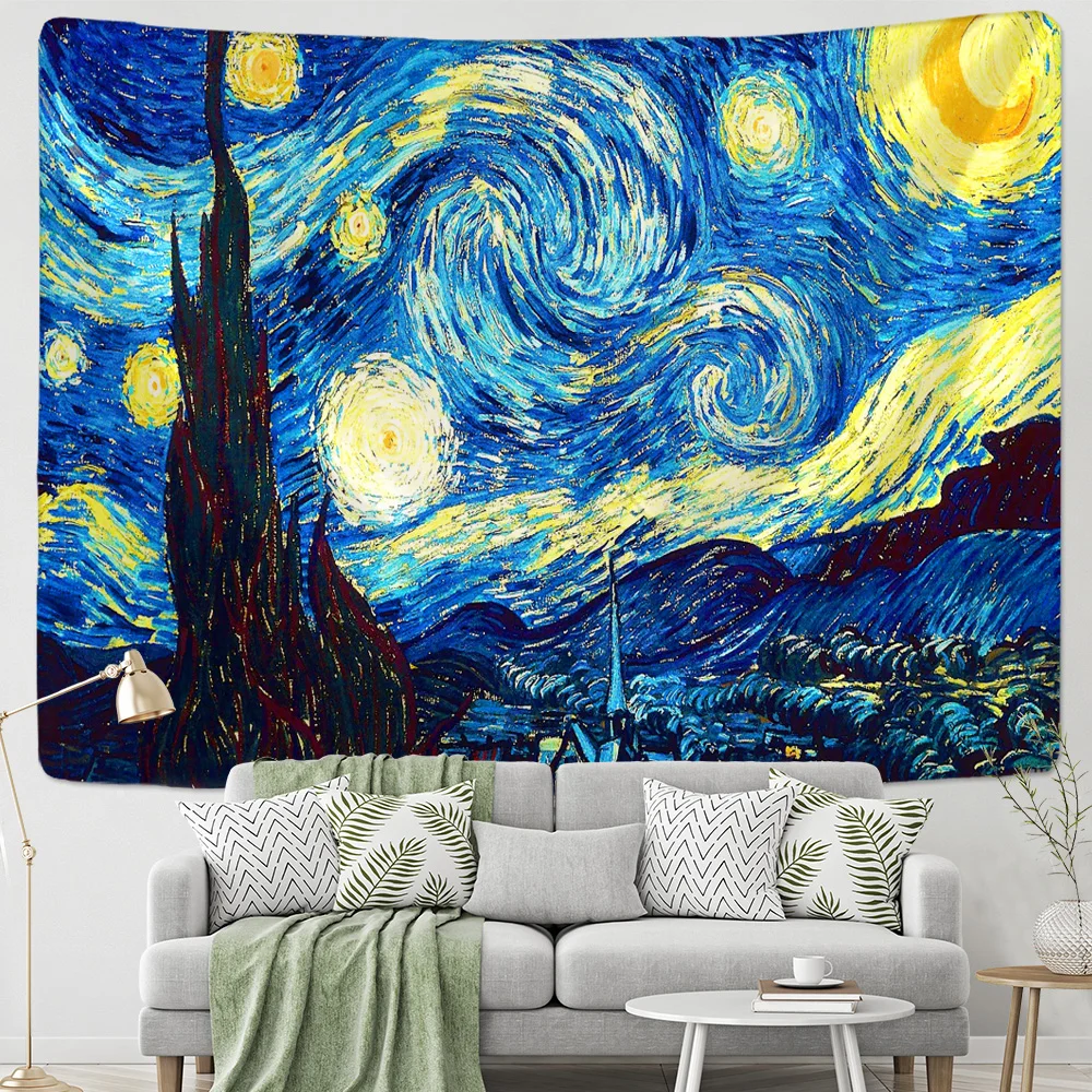 Tapestry Famous Van Gogh Print Blanket Wall Hanging Star Moon Night Tapestry Dec