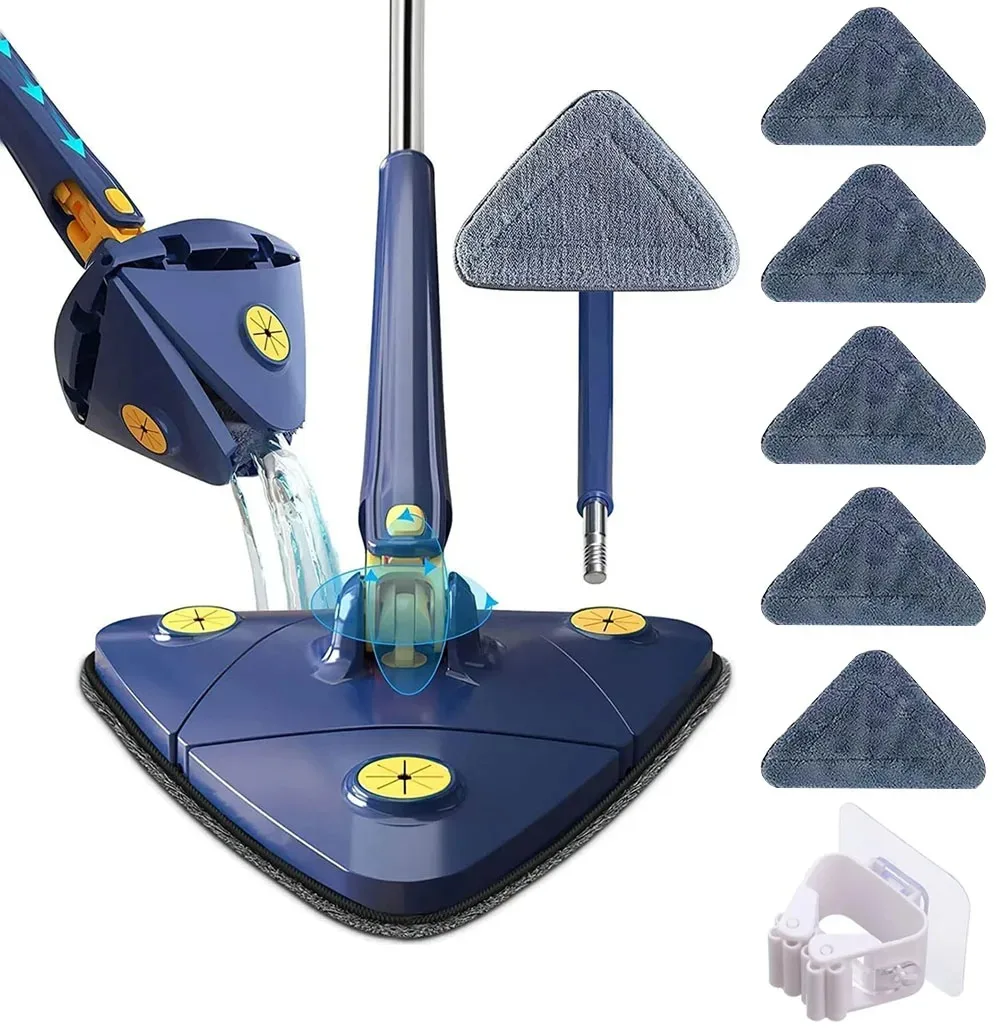 Telescopic Triangle Mop 360° Rotatable Spin Cleaning Mop Squeeze Wet and Dry Use