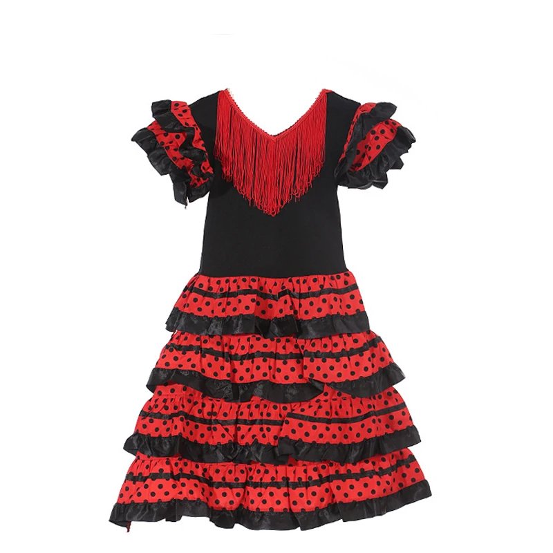 Traditional Spanish Flamenco Dance Dress For Girls Classic Flamengo Gypsy Style 