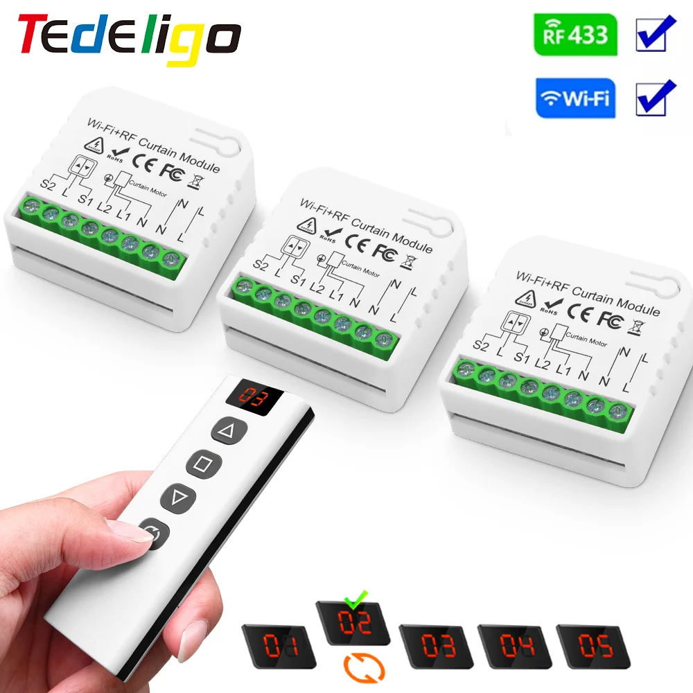 Tuya Smart Life WiFi Blind Curtain Switch with RF433 Remote control for Electric