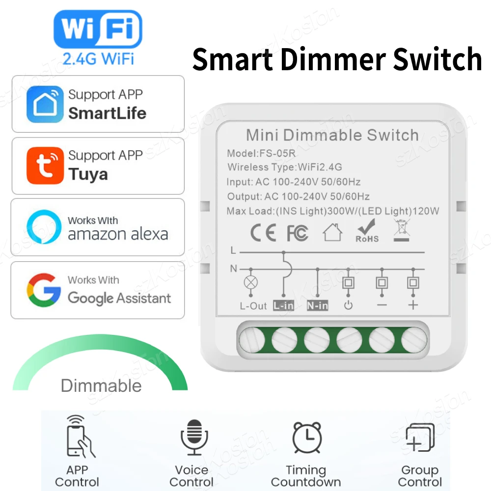 Tuya WiFi Smart Dimmers Switch Module Supports 2 Way Control LED Lights Dimmable