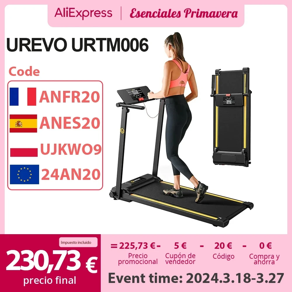 URTM006 Foldi mini Treadmill Max Speed 1-10 km/h Walking Area 105*40cm Max Load 