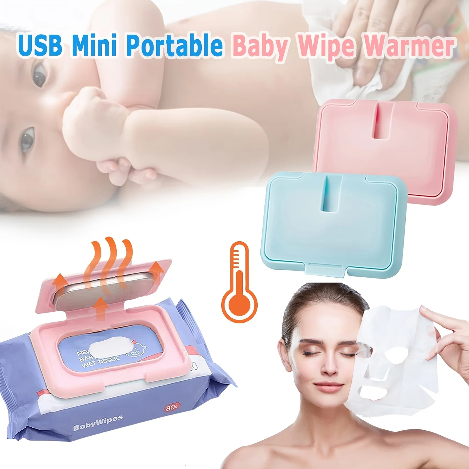 USB Mini Portable Baby Wipe Warmer and Baby Wet Wipes Dispenser Holder Reusable 