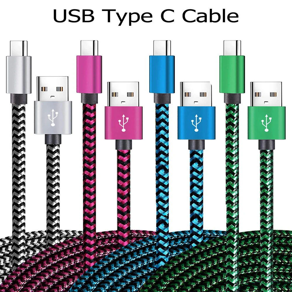 USB Type C Cable Date Sync 2.4A Fast 1M 2M 3M Charging Nylon Braided Wire Charge