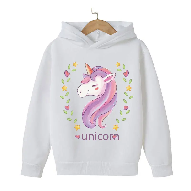 Unicorn Cartoon 2D Pattern Printing Children Girl Hooded Tops fit 4-14 years old