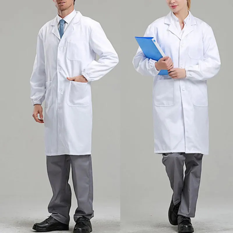 Unisex Long Sleeve White Lab Coat Medical Nurse Doctor Uniform Tunic Blouse Allo