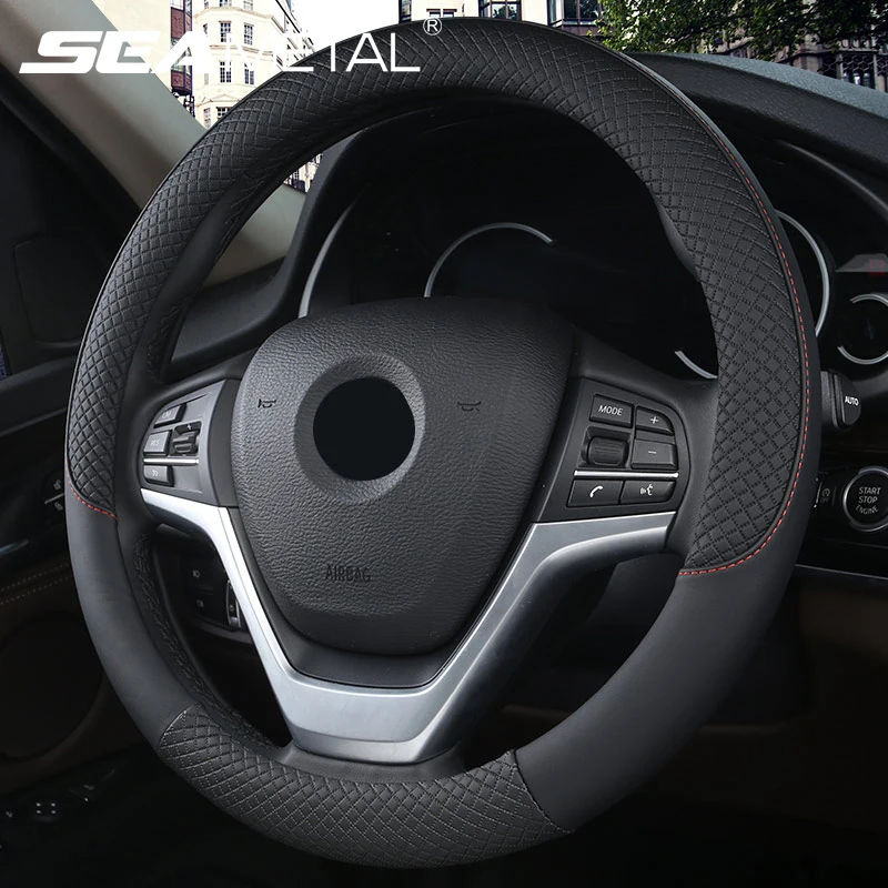 Universal Car Steering Wheel Cover For 37-38cm Steer Wheel Faux Leather Breathab