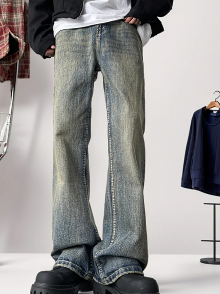 Vintage Bell Bottom Design Retro Style Washed Men Jeans Pants New Fashion Straig