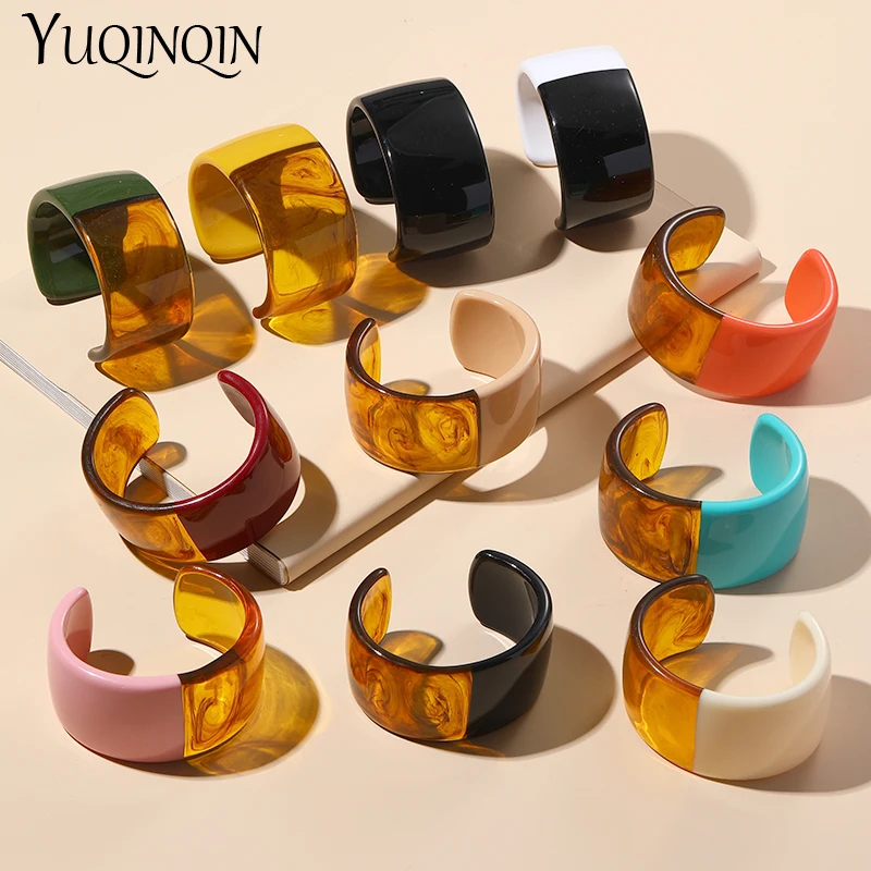 Vintage Resin Cuff Bracelet Bangles for Women Colorful Acrylic Wide Open Bracele