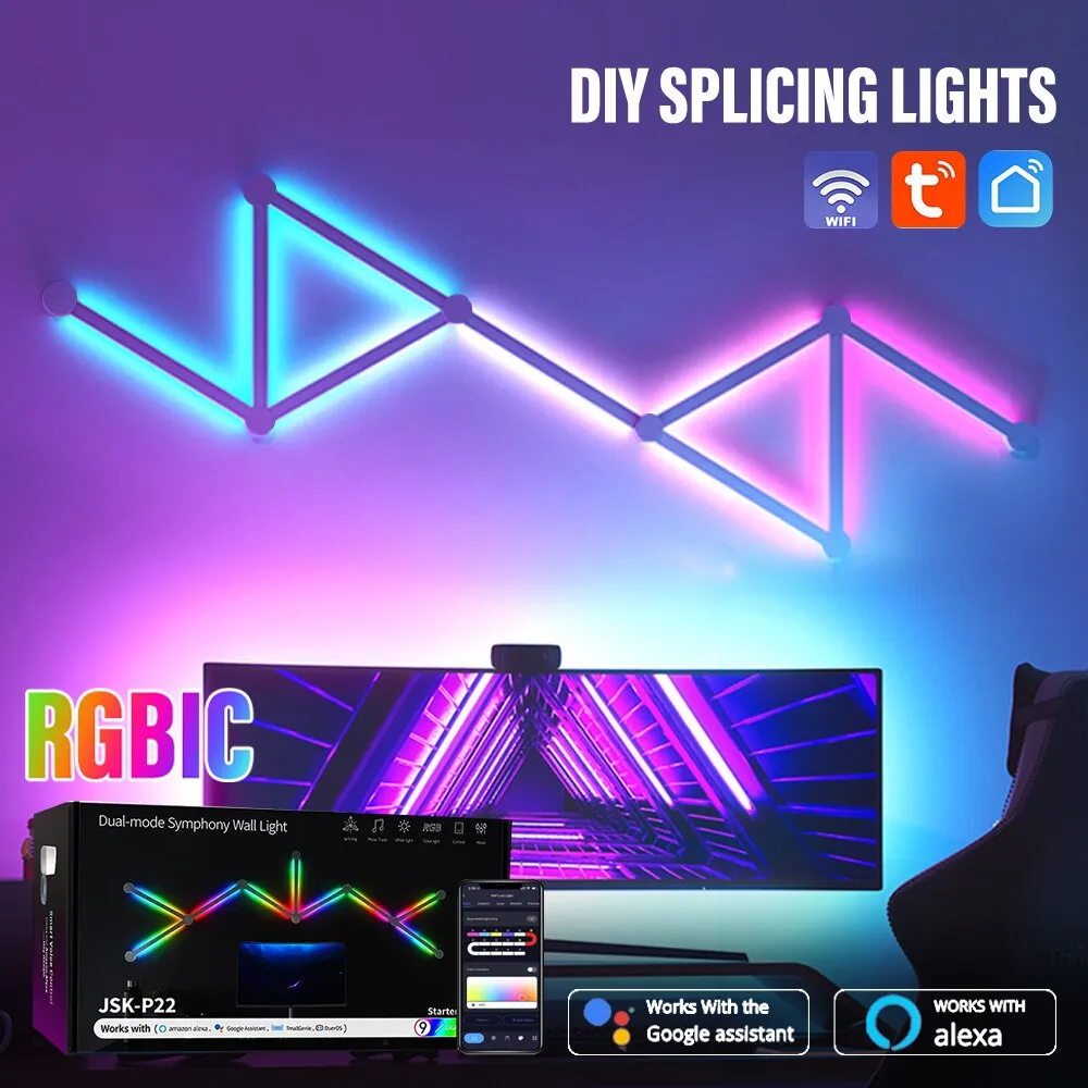 WIFI LED Smart Wall Lamp RGBIC Light Bar DIY Atmosphere Night Light APP Music Rh