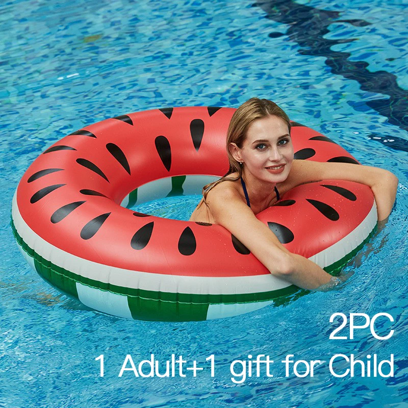 Water Donuts 2-piece Set Watermelon Pattern Pool Inflatable Air Washer Swimming 