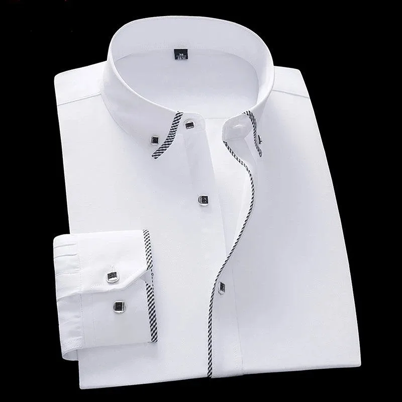 White Shirt for Men Long Sleeves Office Business Button-down Dress Shirts Casual