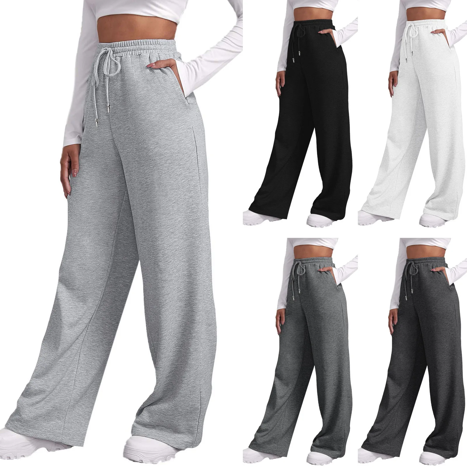 Wide Leg Pants For Women’S Fleece Lined Sweatpants Straight Pants Bottom All-Mat