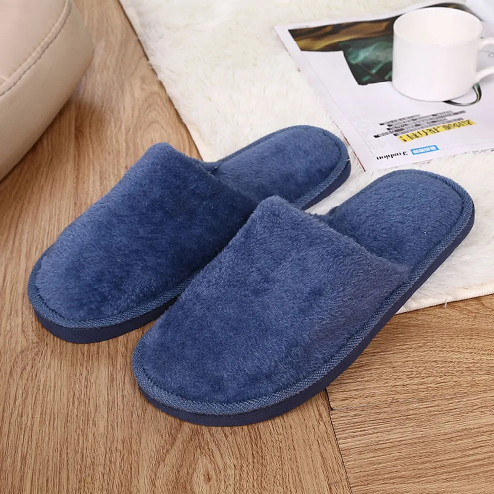 Winter Indoor Mens Slippers House Plush Soft Cotton Slippers Non-Slip Solid Comf
