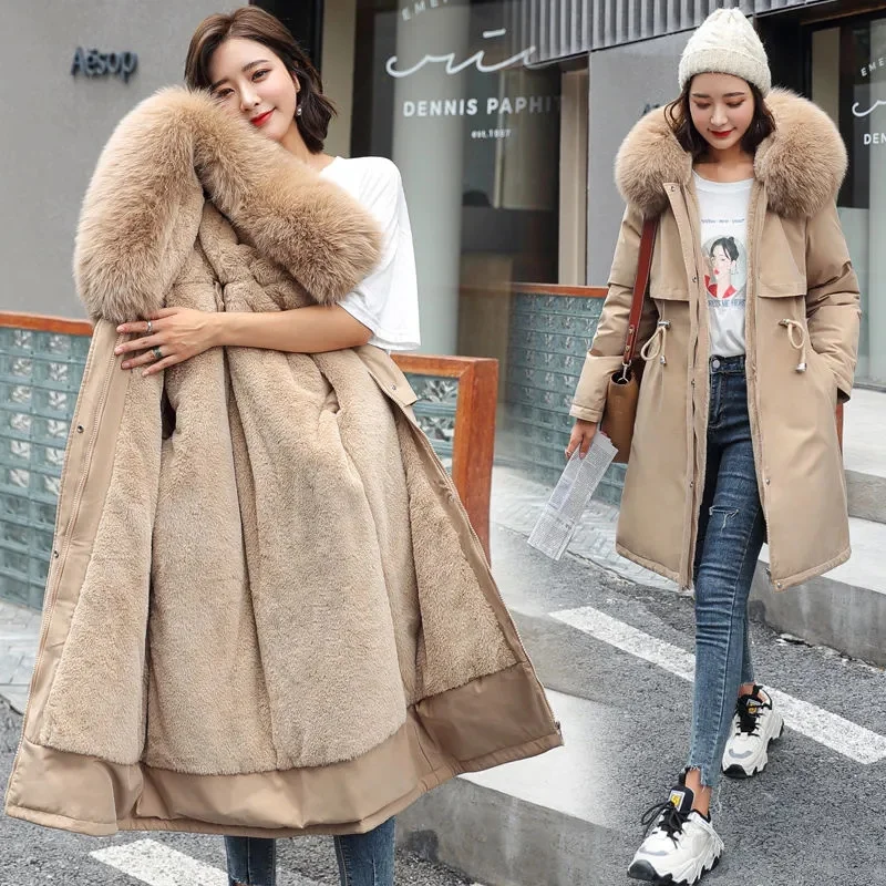 Winter Parka 2024 New Plus Size Women Clothes Long Coat Wool Liner Hooded Jacket