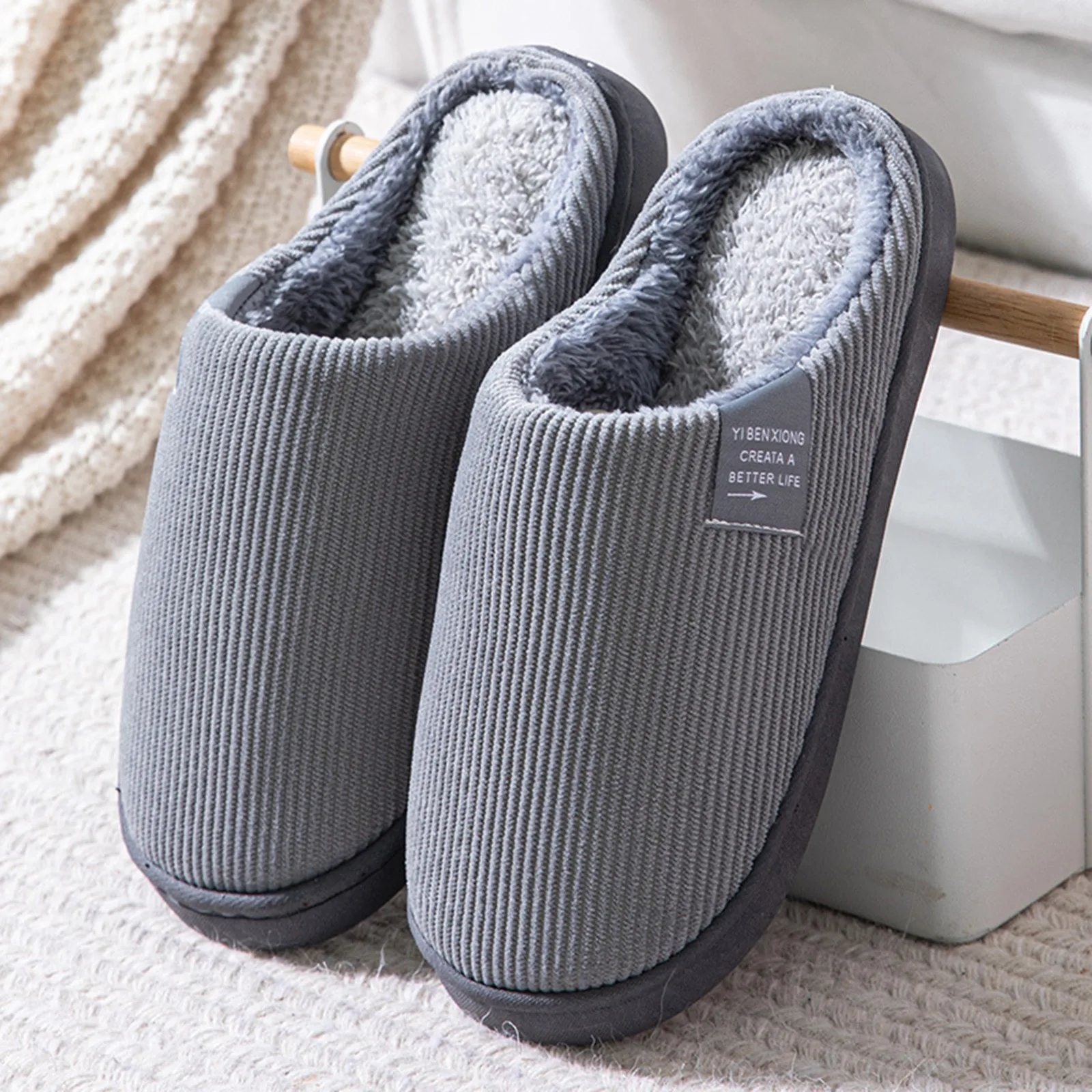 Winter Warm Fur Slippers Men Women Couples House Non Slip Soft Shoes Comfort Fla