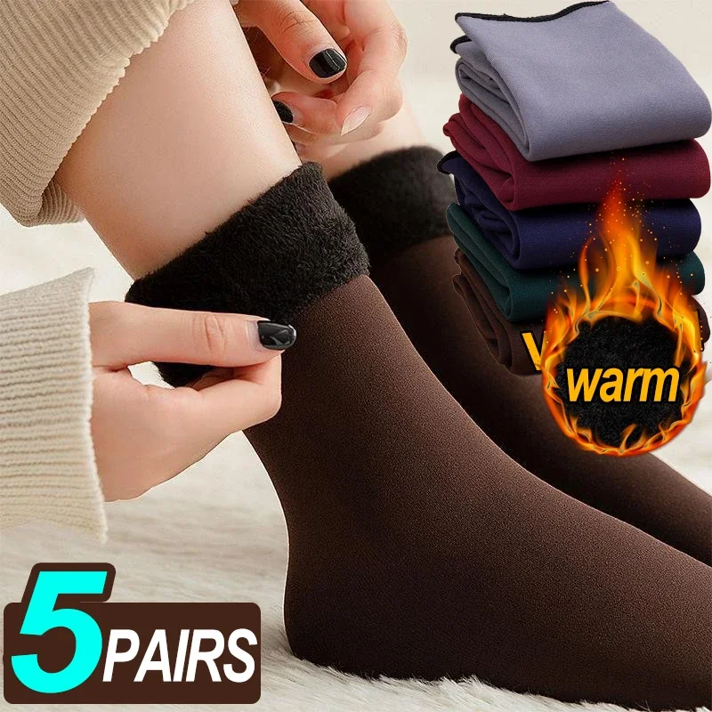 Winter Warm Women Socks Soft Thicken Thermal Plush Socks Girls Solid Color Velve