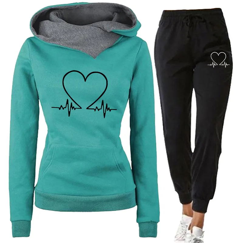 Woman Tracksuit Two Piece Set Winter Warm Hoodies+Pants Pullovers Sweatshirts Fe