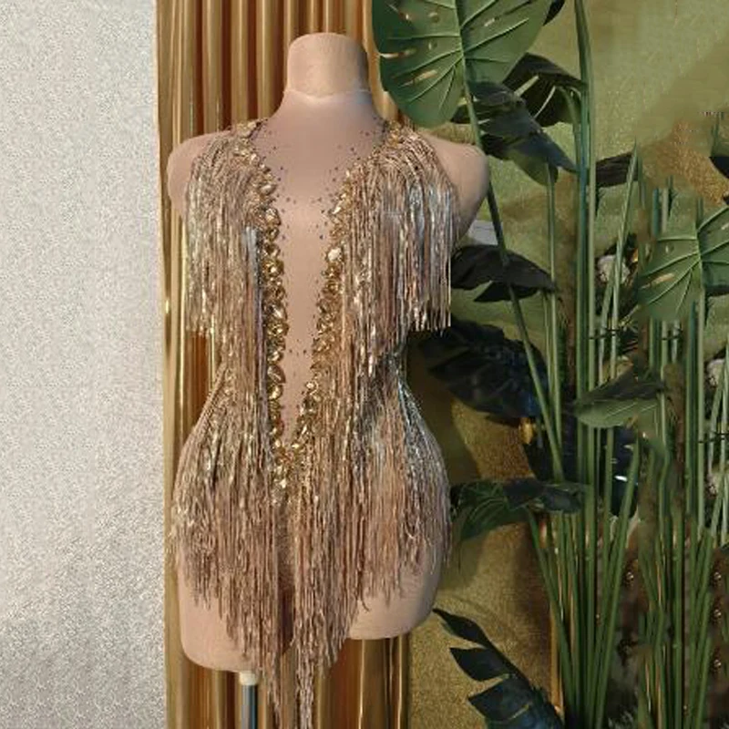 Women Nightclub Party Gogo Dancer Costume Stage Crystal Singer Leotard Festival 