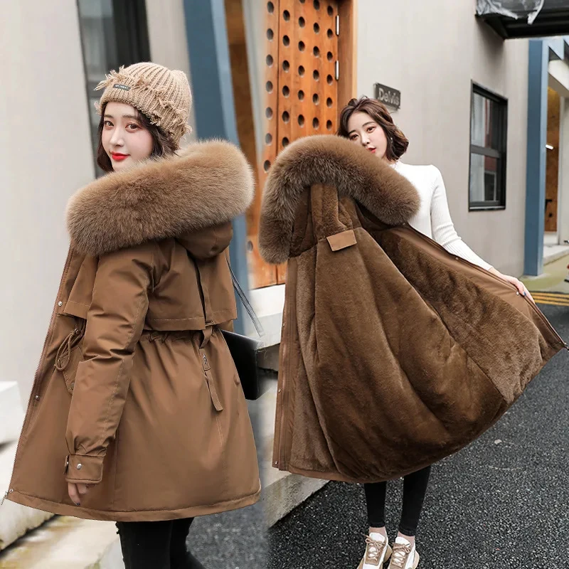 Women Parka Fashion Long Coat Wool Liner Hooded Parkas 2024 New Winter Jacket Sl
