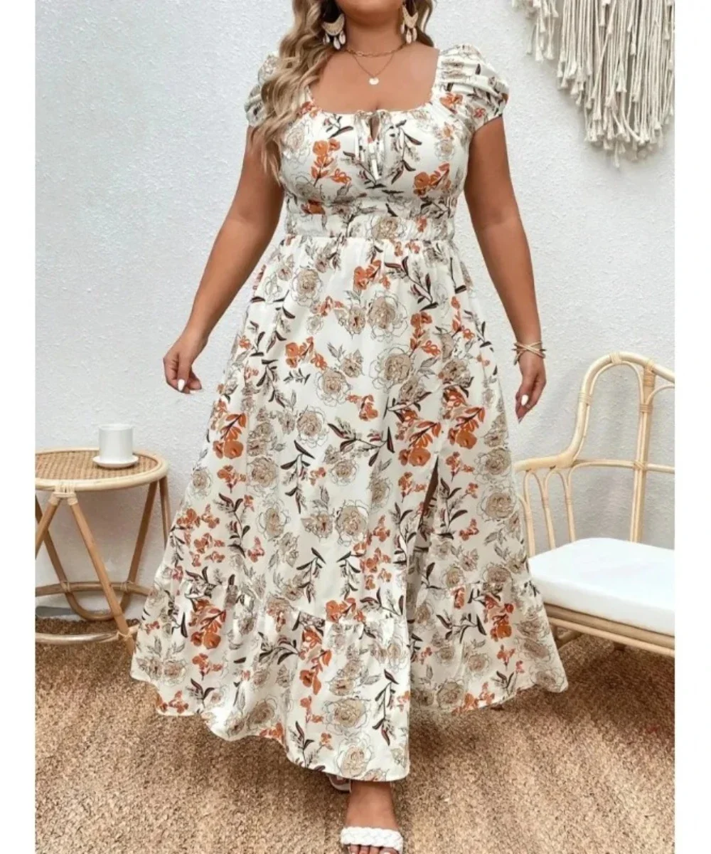 Women's 1-5XL Plus Size Suitable for outdoor white flower casual skirt large siz