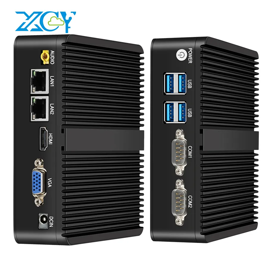 XCY Fanless Mini PC Intel Celeron J4125 2x GbE LAN 2x RS232 HDMI VGA Support WiF
