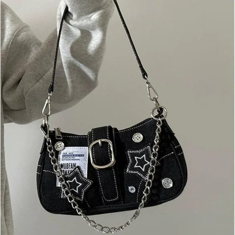 Y2K Women Korean Harajuku Goth Star Girl Black Hand Bag Fairy Grunge Aesthetic W