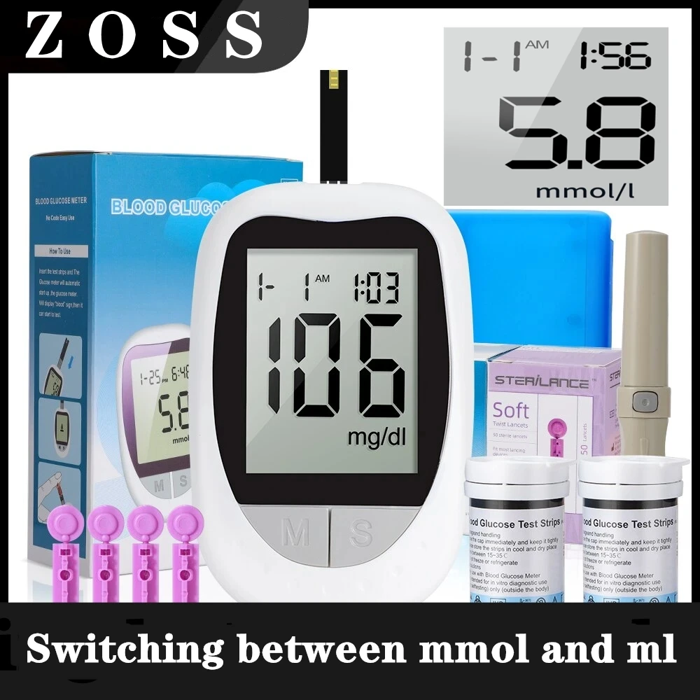 ZOSS Blood Glucose Meter Glucometer Kit Code Free Diabetes Test 50/100pcs Strips