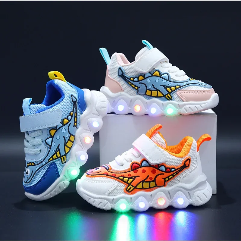 Zapatillas LED Kid Cartoon Dinosaur Boy Casual Sneaker Boy Kid Shoe Girl Mesh Br