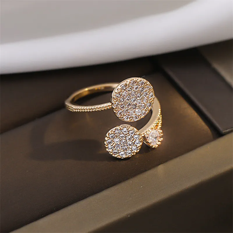Korean New Exquisite Geometric Round Ring Women's Fashion Luxury Zircon Finger R
