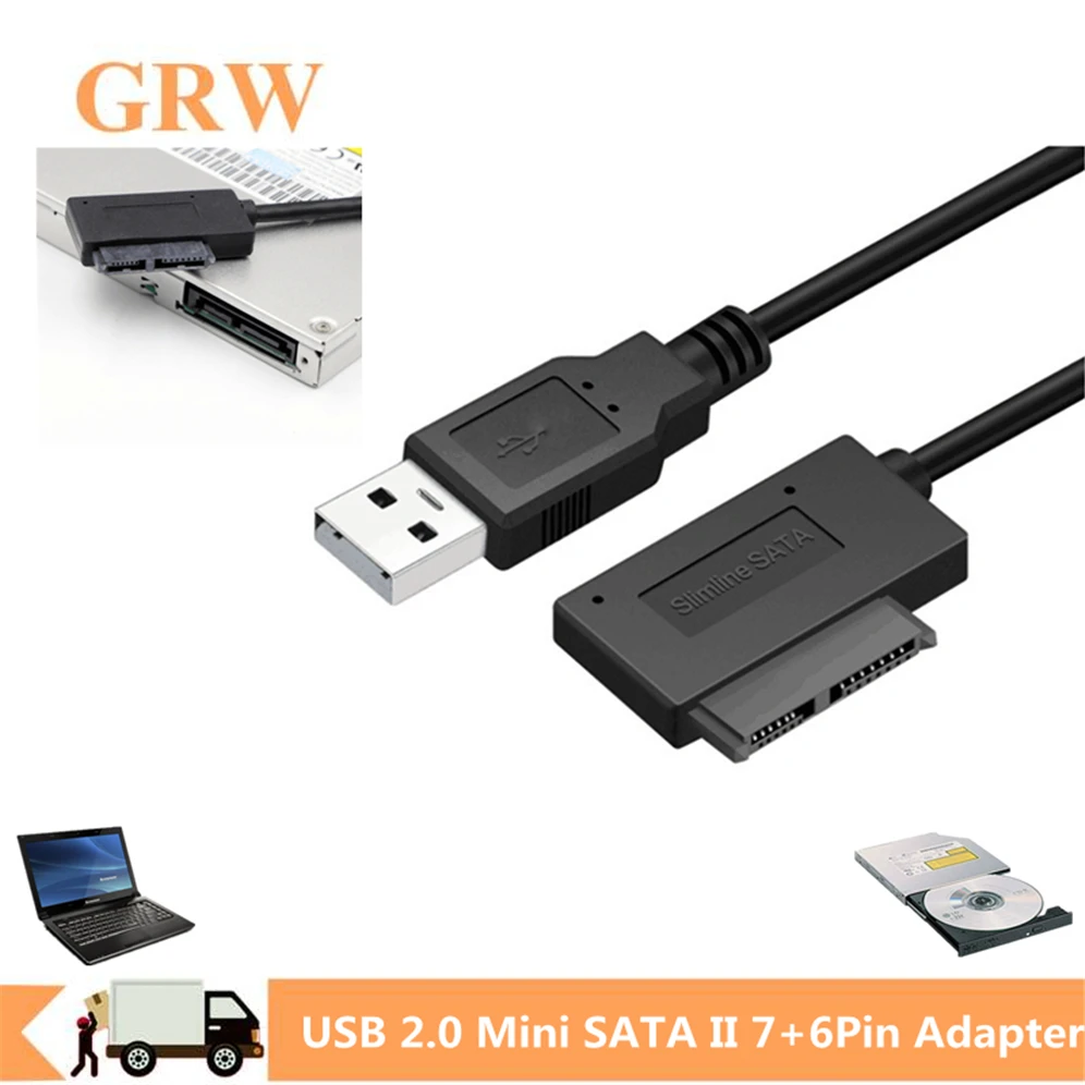 Grwibeou USB 2.0 to Mini Sata II 7+6 13Pin Adapter Converter Cable For Laptop CD