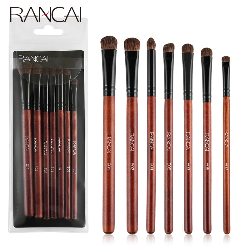 RANCAI 7pcs Eye shadow Makeup Brushes Set Natural Animal Horse Pony Soft Hair Co