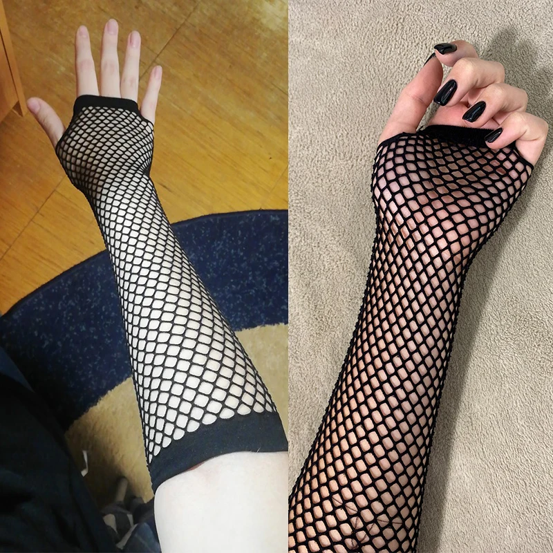 Women Fashion Neon Fishnet Fingerless Long Gloves Leg Arm Cuff Party Wear Fancy 