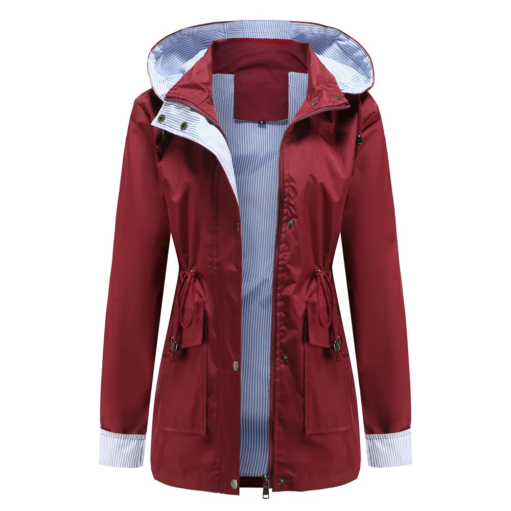 Autumn Winter Women Hooded Windbreaker Hiking Jacket Outdoor Camping Jackets Lon