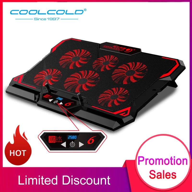 COOLCOLD 17inch Gaming Laptop Cooler Six Fan Led Screen Two USB Port 2600RPM Lap