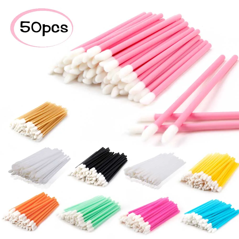 50Pcs Disposable Lip Brush Velour Applicators Lipstick Mascara Wands Lash Extens